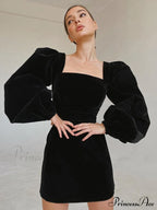 Evening Velvet Square Collar Party Dresses