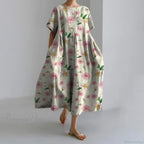 Exquisite 3D Floral Print Short Sleeve Midi Evening Dress