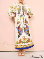 Exquisite And Fun Printed Puff Trendy Sleeves Loose Casual Midi Dress