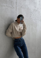 Cable Knit Cropped Turtleneck Sweater – Women’s Chunky Knit Pullover