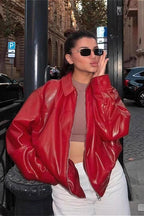 Casual Leather Loose Bomber Jacket