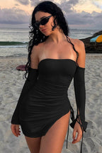 Ruched Side-Slit Mini Party Dress