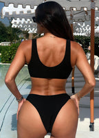 Onyx Luxe Ribbed Bikini Set with Gold Accents