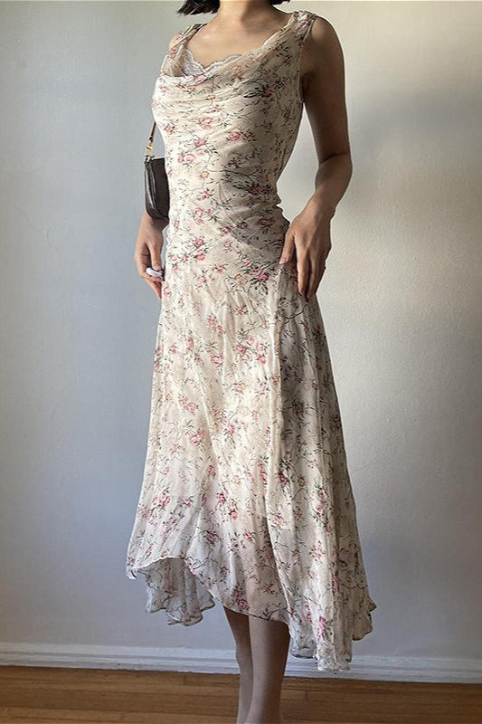 Sexy Asymmetrical Wrap High Waist Slim Maxi Floral Dress
