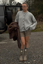 Ribbed Round Neck Cardigan