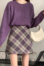 Wool Plaid High Waist A-Line Skirt