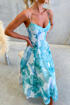 Floral Print Spaghetti Strap Backless Holiday Maxi Dress