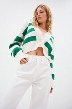 Loose Russian Color Block Knit Cardigan