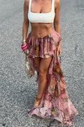 Floral Ruffled Asymmetrical Layered Skirt