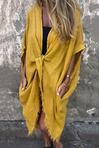 Solid Color Loose Knotted Casual Kimono