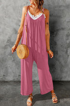 Casual Spaghetti Straps Wide Leg Pocketed Jumpsuits