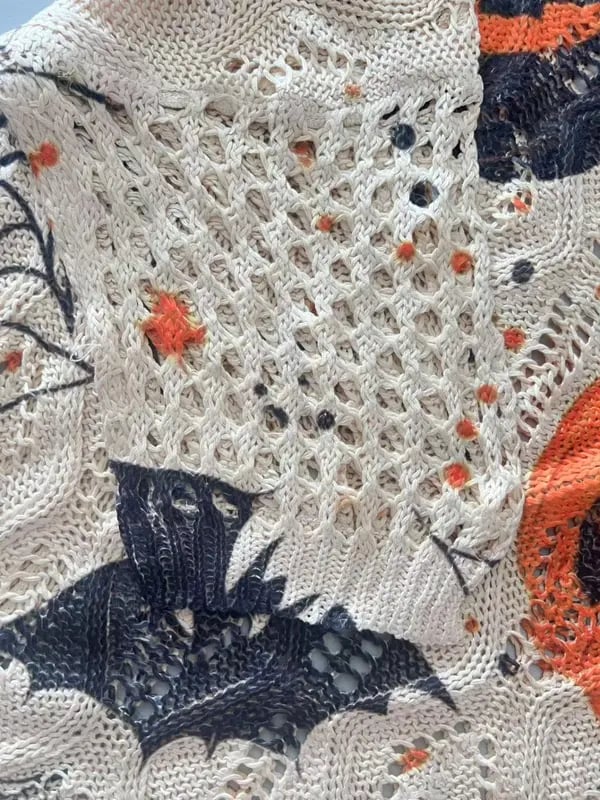 Halloween Pumpkin Print Long Sleeve Knit Top