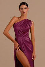 Sexy One Shoulder High Slit Satin Formal Dress