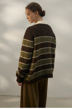 Textured Stripe V-Neck Knit Top