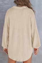 Solid Color Waffle Loose Casual Knitted Pocket Top