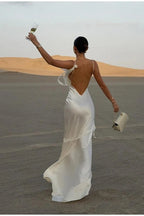 White Satin Backless Chic Party Dress