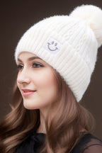 Chunky Cable Knit Pompom Smile Hat