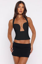 Underwire Halter Neck Double Layer Crop Top