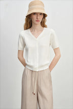 French Knit VNeck Short Sleeve Cardigan