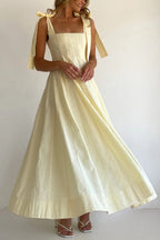 Solid Color Sleeveless Tie-up Suspender Elegant Patchwork Maxi Dress