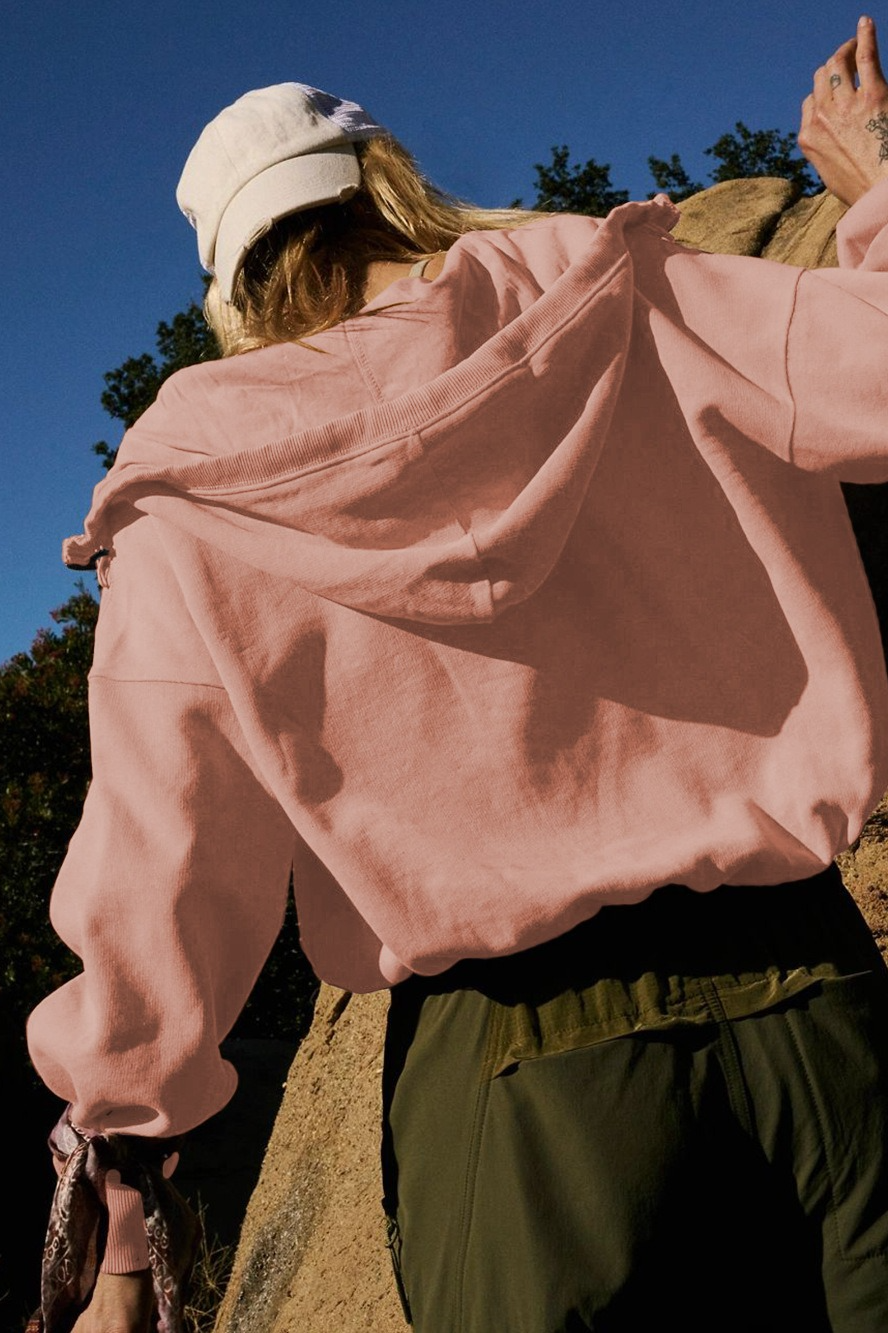 Trendy Athletic Zip Drawstring Long Sleeve Hoodie