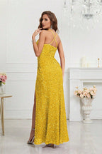V Neck Slit Sequin Slip Prom Dress
