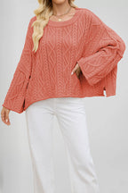 Solid Color Cable Knit Loose Long-sleeved Casual Sweater