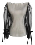 French WarmSeason Blouse Sling Retro Mujer Slimming Arm Blusas Women Mesh Sexy Top Long De Lace Shorts Elegant Set