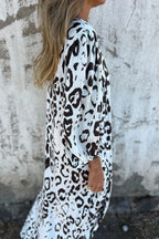 Leopard Print V-neck Pullover Long-sleeved Loose Dress
