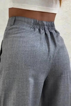 Button High Waist Solid Long Fluid Pants