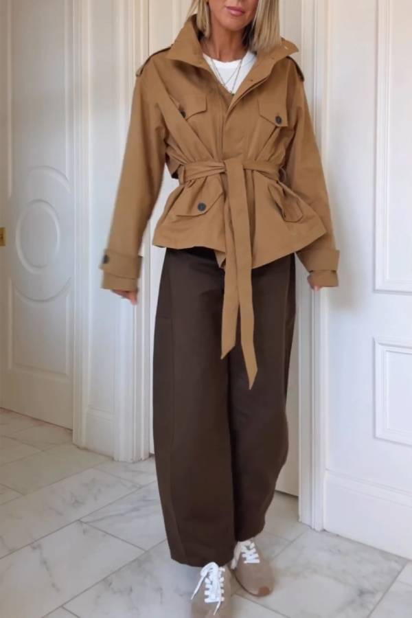 Dark brown straight wide-leg pants