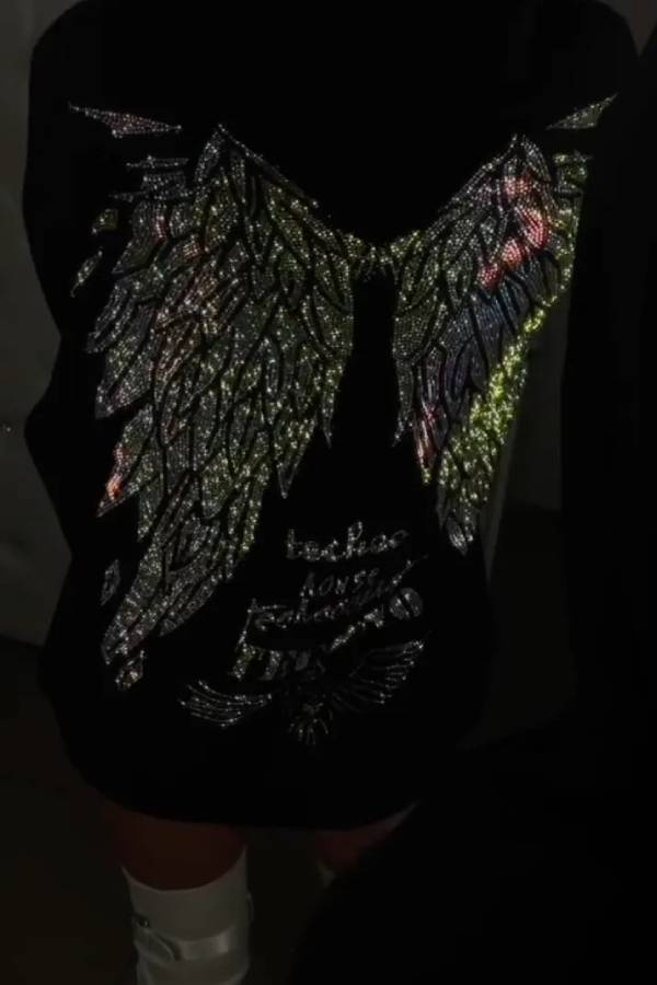 Women's Hooded Leopard Print Casual Top with Rhinestones
