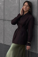 Single-Breasted V-Neck Waist Defined Blazer