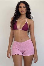 Y2K Solid Casual Low Waist Plaid Ruffle Shorts