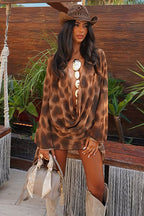 Asymmetrical Cowl Neck Leopard Print Mini Dress