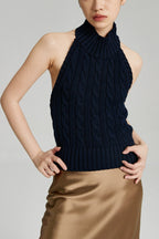Backless Halter Cable Knit Top