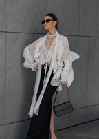 Sierra - Sheer Ruffle Tie-Front Blouse