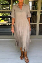 Classy Plain Half Sleeve Midi Dress