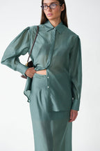 Vintage Collared Tencel Shirt Dress Two Piece Set