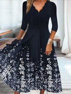 Sabrina Aesthetic Floral V Neck Midi Dress Chic Silhouette Collection