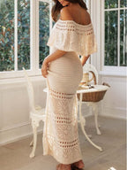 Knit Crochet Texture Cutout Lace-Up Shawl Maxi Dresses