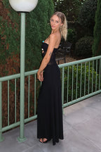 Sheer Mesh Insert Strapless Maxi Dress