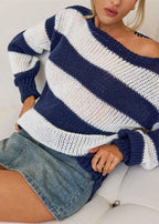 Nautica – Navy and White Striped Boat Neck Sweater