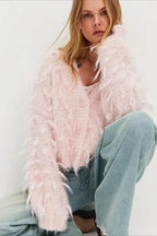 V Neck Fringe Short Loose Slouchy Knit Cardigan