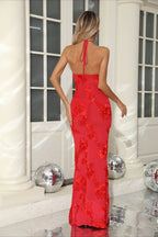 Sexy Halter 3D Flower Embroidery Open Back Bodycon Party Dress