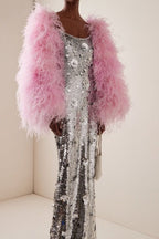 Silver Sequin 3D Flower Elegant Prom Dress