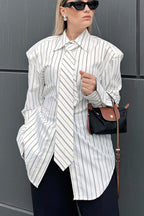 Striped Tie Shoulder Pad Smart Blouse