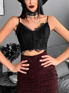 Gothic Punk Sexy Fairy Grunge Vneck Dark Lace Crop Top