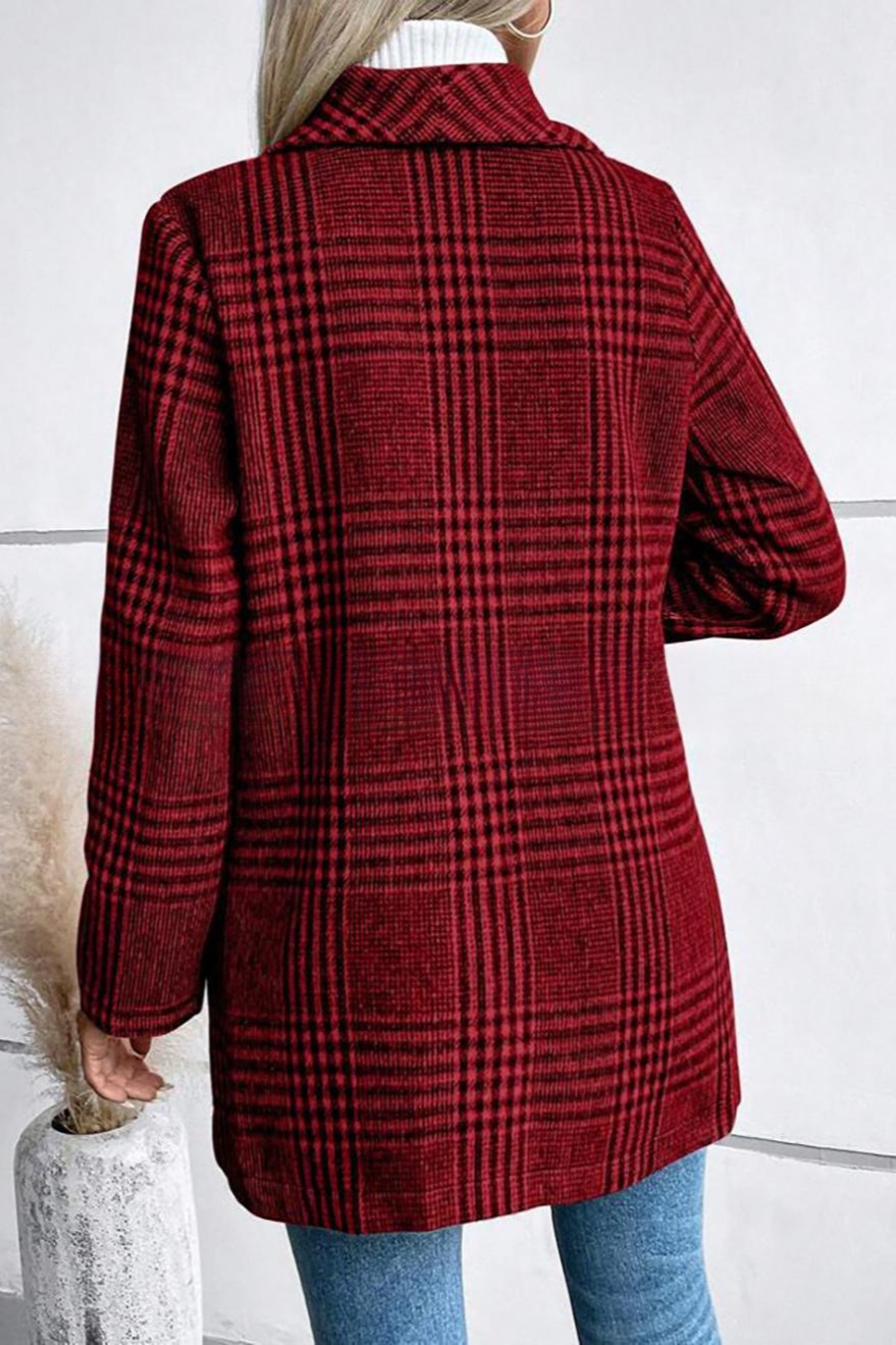 Plaid Tweed Notch Lapel Slim Elegant Jacket