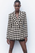 Textured Houndstooth Winter Blazer